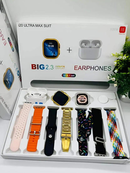 i20 Ultra MAX Smartwatch & AirPods Pro: 2.3" Screen, 7 Straps, Waterproof, Heart & Sleep Monitoring